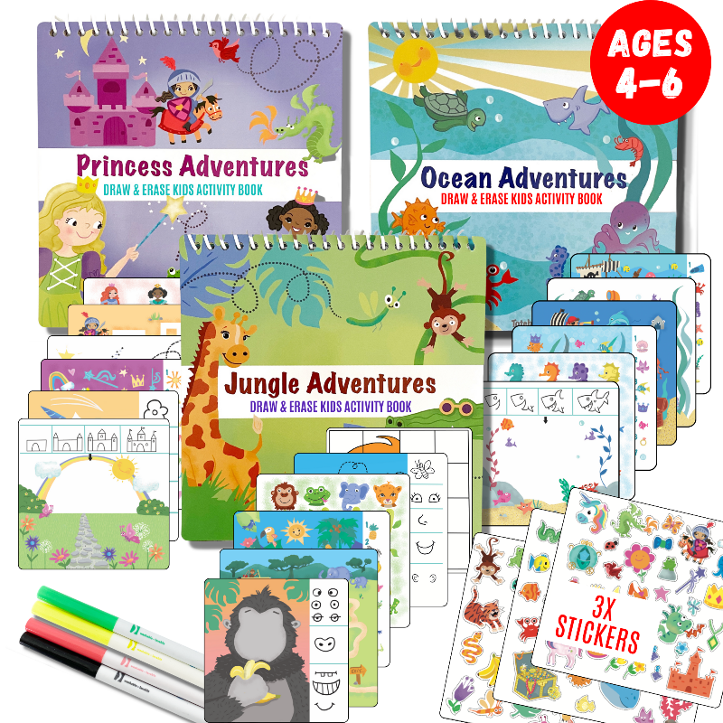 Small 7" Dry Erase Activity Book (incl. 2 Washable Markers &amp; Reusable Stickers)