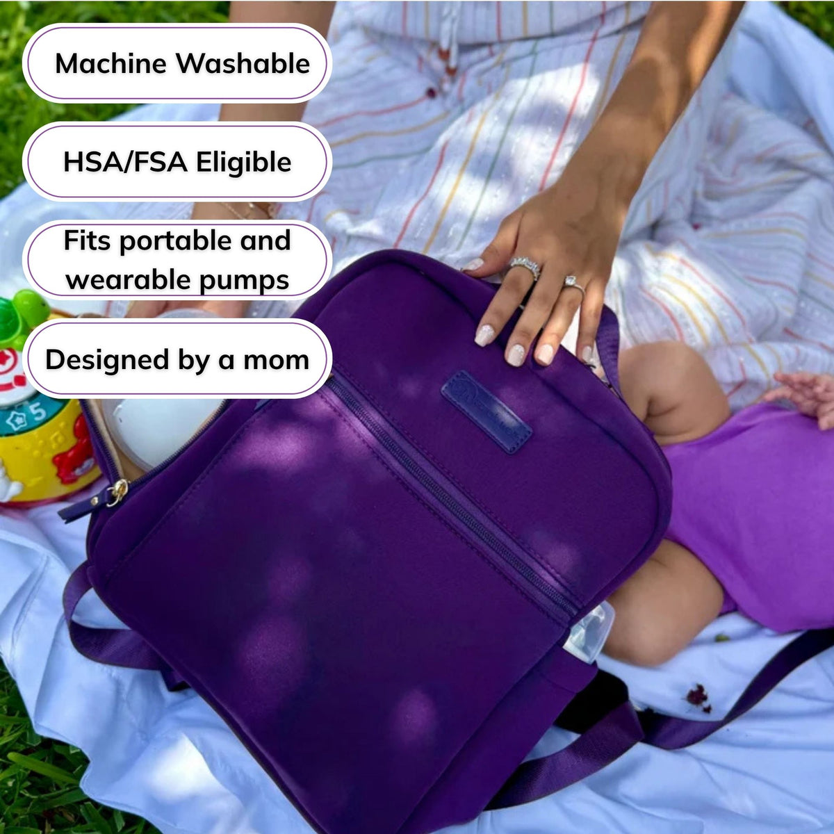 Sarah Wells Fifi Mini Breast Pump Bag – 13" Neoprene Backpack for Wearable Pumps – Insulated, Lightweight, Washable