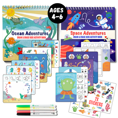 Small 7&quot; Dry Erase Activity Book (incl. 2 Washable Markers &amp; Reusable Stickers)
