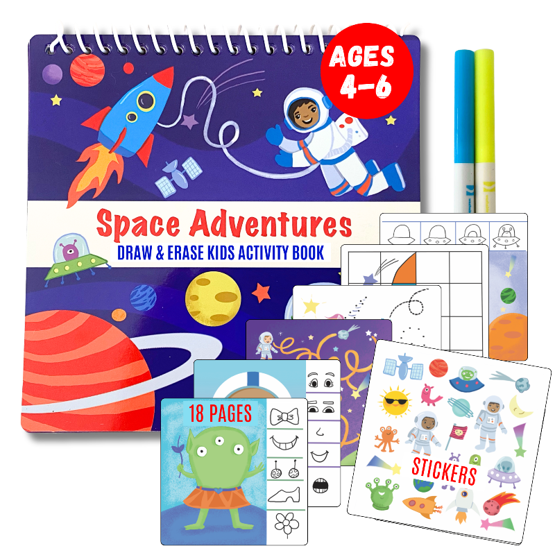 Small 7" Dry Erase Activity Book (incl. 2 Washable Markers &amp; Reusable Stickers)